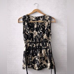 Black and Cream Floral Sleeveless Blouse